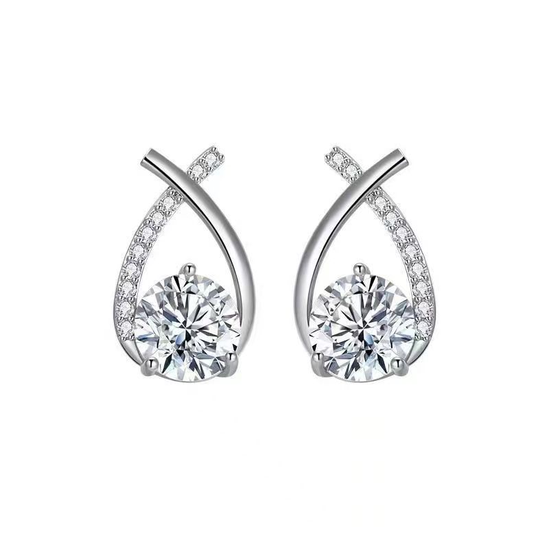 

Classic flash diamond geometric stud earrings design sense exquisite diamond-set cross earrings celebrity temperament advanced sense срібний
