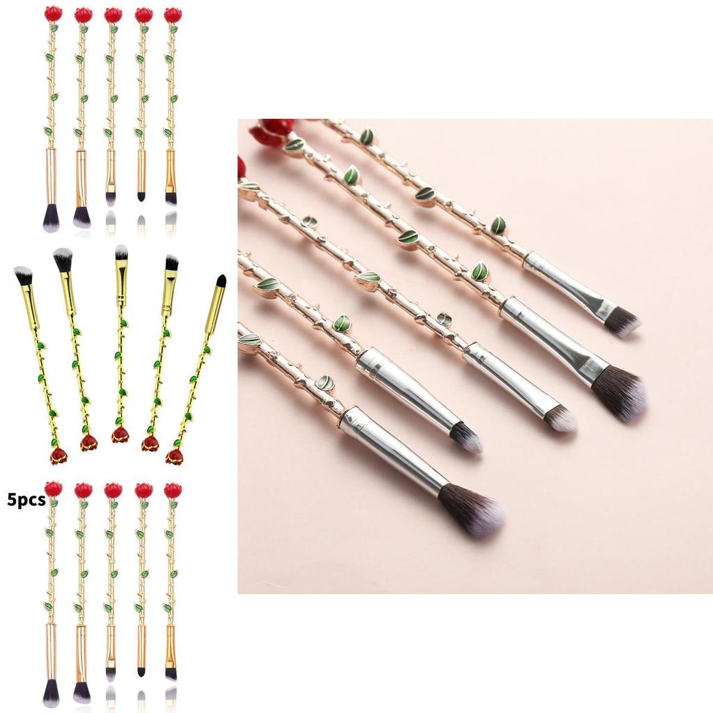 Rose Makeup Brush Set With Gold And Rose Gold Handles For All Skin Types Gift For Women