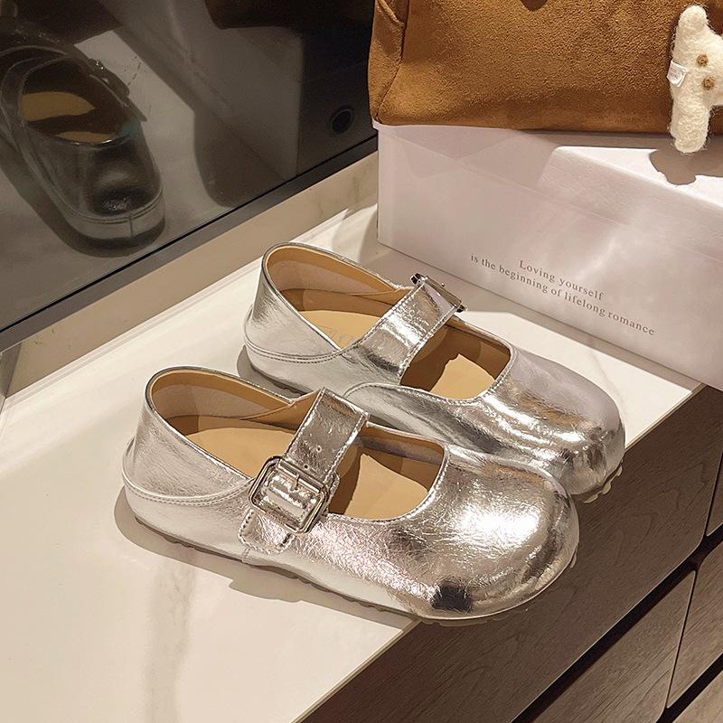 New Inner Height Increase Square Head Ballet Single Shoes Retro Small Leather Shoes Literary Style One Word Buckle Mary Jane Shoes