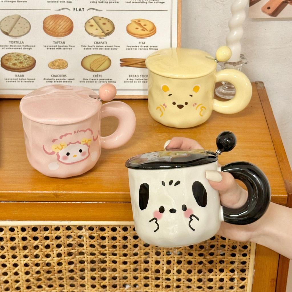 Ceramic mug with lid spoon high-value cup souvenir female household water cup cute couple coffee breakfast cup