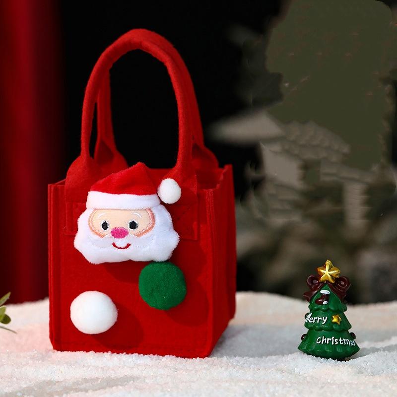 Christmas Felt Gift Bags Kids Cute Cartoon Handbag Christmas Snacks Candy Bag Reusable Storage Bag Xmas Tote Bag New Year Decor