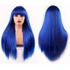 MISS WIG Women Long Straight Wig with Blunt Bangs Fashion Long Straight Synthetic Fiber Wigs for Women
