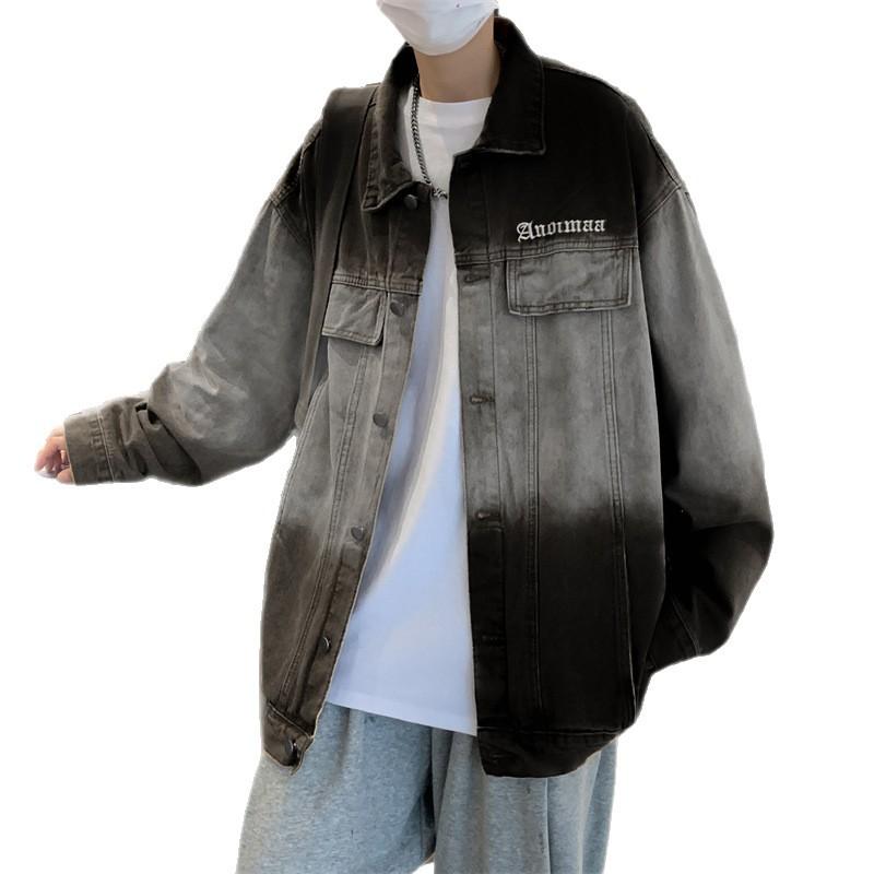 American Vintage Couple Denim Jacket Spring and Autumn Gradient Top Loose Ruffian Handsome Casual Jacket for Men