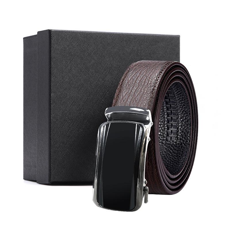 Business brauner Wasserwellen-Gürtel Geschenkbox erste Schicht Rindsleder Legierungs-Schnallenkopf Geschenk High-End Automatik-Schnallen-Set