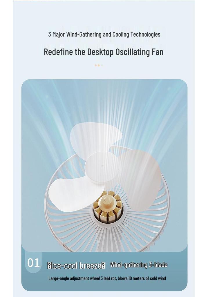 USB Rechargeable Desktop Fan - Silent, Dual-Use with Brushless Motor