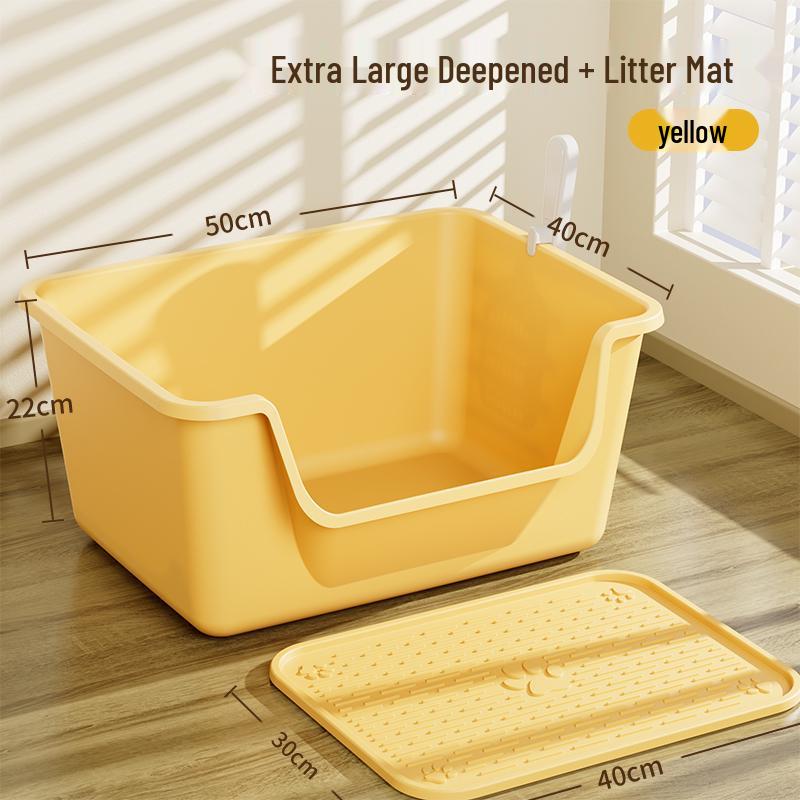 Anti-Splash Open-Top Cat Litter Box with Deodorant for Large Cats