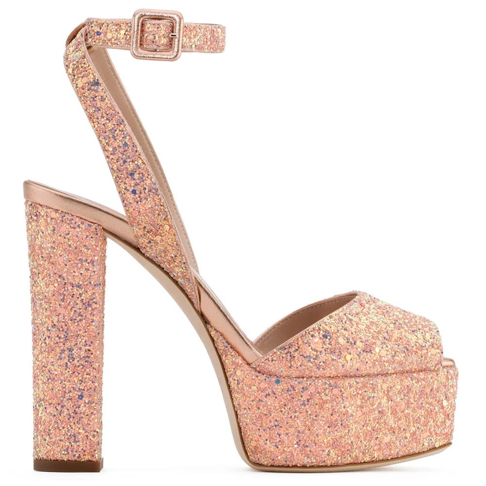 Fashion Peep Toe Platform Women Sandals Chunky Heel Patent Leather Large Size High Heels Summer Fashion Ankle Strap Shallow Sandals
