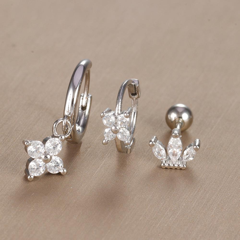 3-teiliges Vintage-Design-Set mit vier Zirkonia-Creolen für Frauen, winziger Knorpelpiercing-Ohrring aus Edelstahl, Schmuckgeschenk