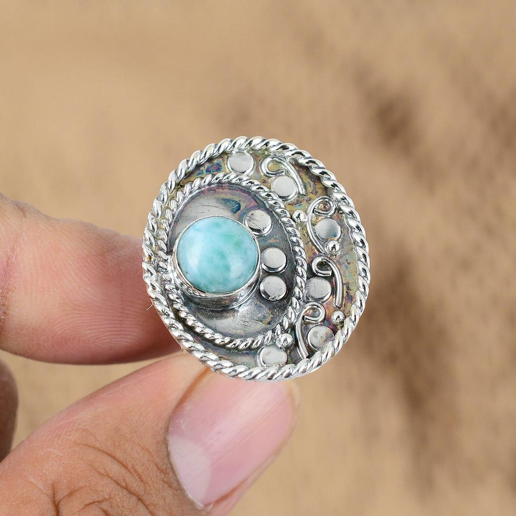 Natural Larimar Gemstone 925 Silver Multi Stone Adjustable Ring For Girls
