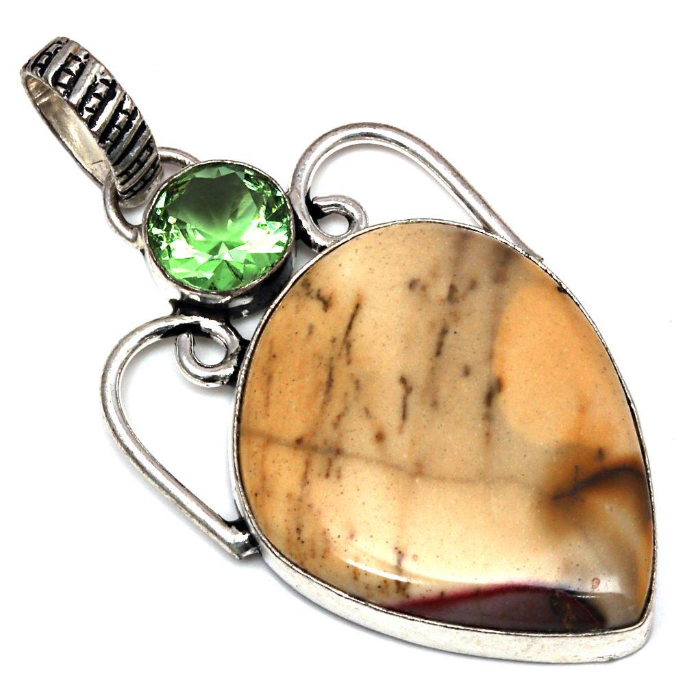 

Pendant Wild Horse Jasper Peridot Quartz Gemstone Silver Jewelry 2.5