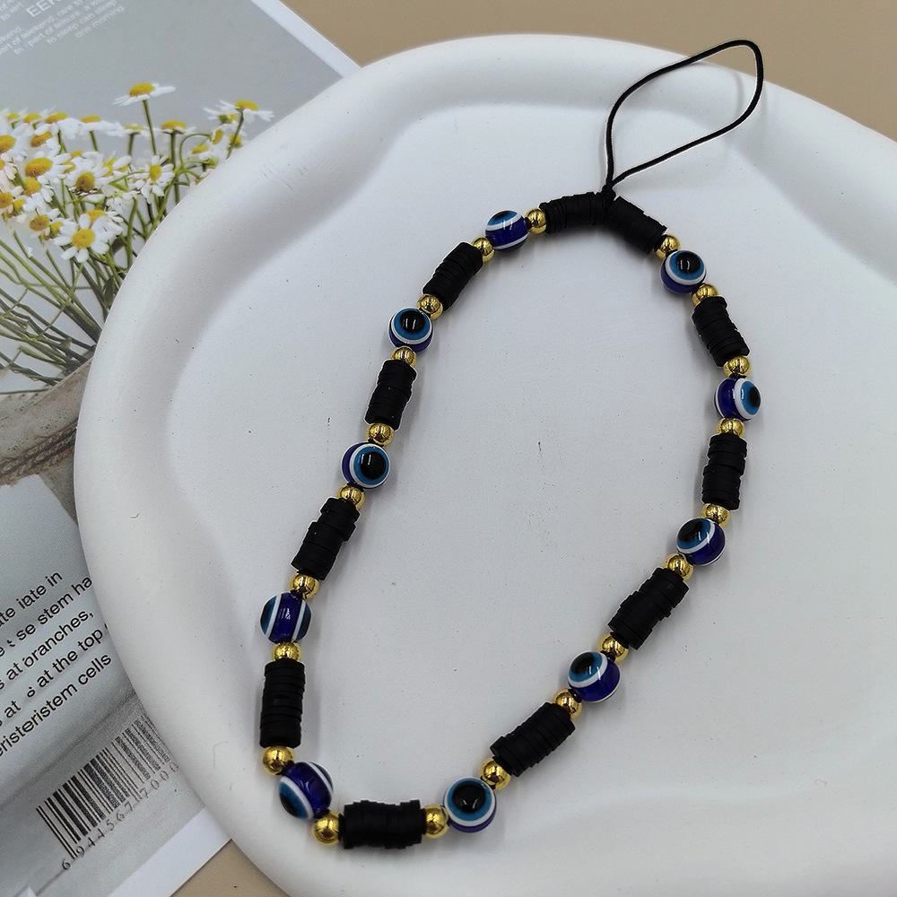 Colorful Polymer Clay Phone Chain Handmade Lanyard with Devil's Eye Charm