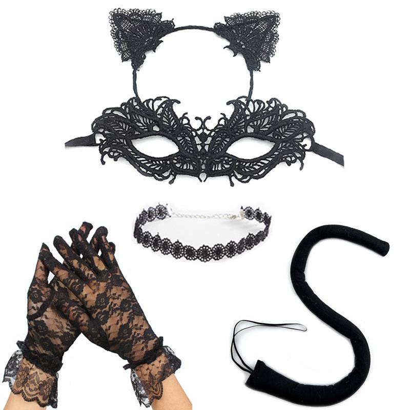 Halloween Costume Accessories Cat Girl Mask With Lace And Ears For Themed Parties