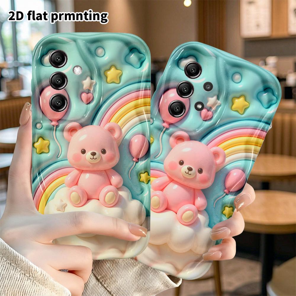 Phone case: 2D flat, suitable for Samsung Galaxy A34 A35 M05 M06 S20 S22 S21 FE Plus 5G protective case, pink little bear, perfect Christmas and Hallo