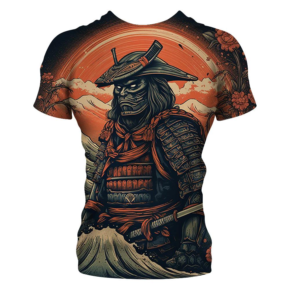 Men's Round Neck T-shirt Japanese Samurai 3D Print Short Sleeve Casual Retro T Shirt Vintage Man’s Clothings