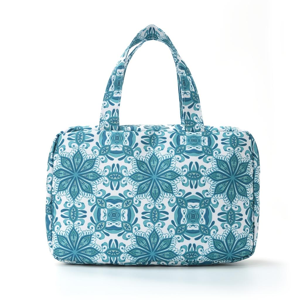 1Pc New Flower Patterned Four Fold Toiletry Bag with Hooks,Portable Travel and Wash Area Storage,Dry-wet Separation