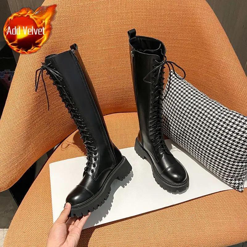 Fashion Women's Long Boots Middle Heel Round Toe Large Size Warm Boot Work New In Ladies Knee High Shaft Shoes Sale Spring Autumn Hot Pu