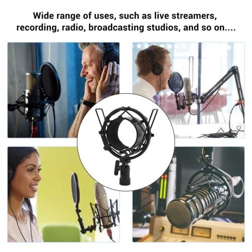 Aluminum Alloy Microphone Shock Mount Holder with Anti-Vibration Pad Inserts, Fits 55-65mm Microphones, Easy Installation in Studio Broadcast Recordin