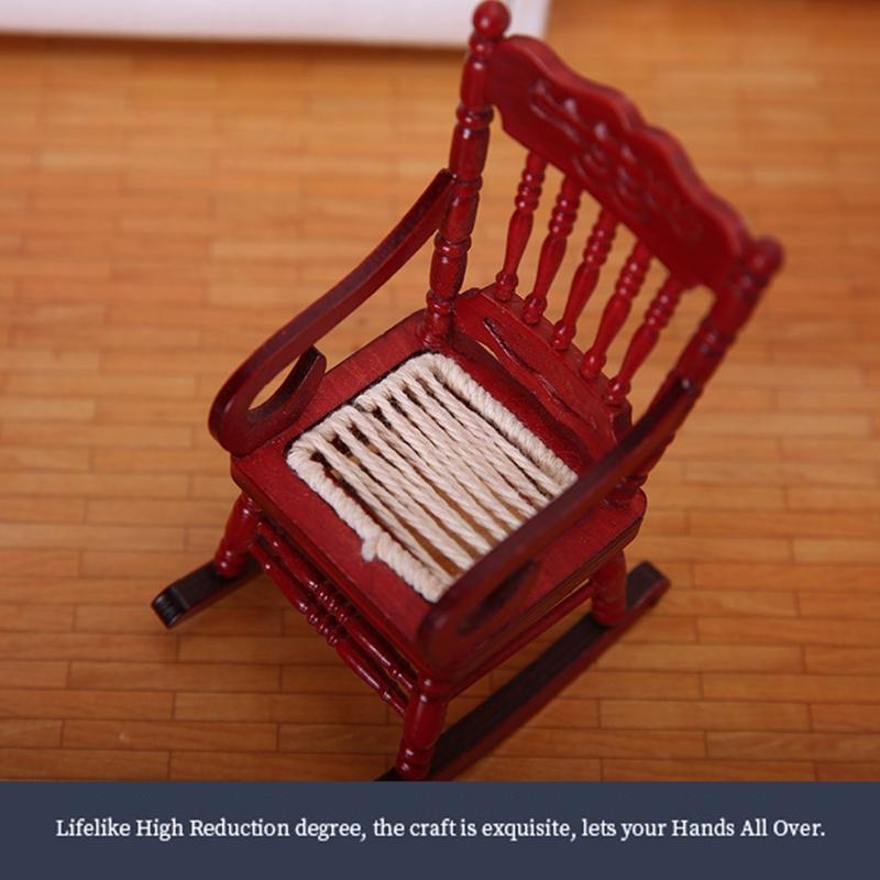 1/12 Toy Model Rocking Chair Pretend for Play Toy Mini Wooden Chair White/Red Role for Play Accessory DIY for Doll House