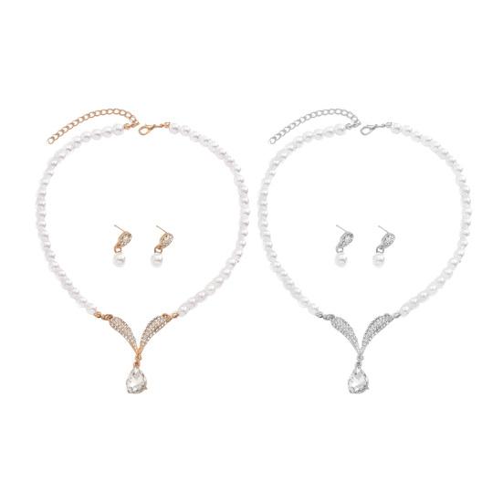1 Set Bridal Faux Pearl Rhinestone Pendant Necklace Jewelry Women And Earrings Elegant Wedding Jewelry Set