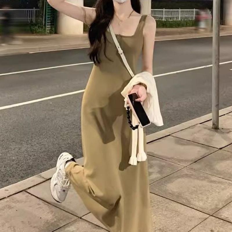 mm knitted dress summer new slim-fitting and thin sleeveless vest long dress women's hip-wrapped suspender skirt