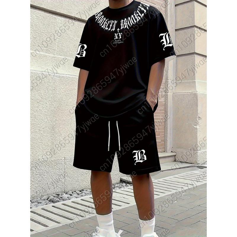 

2026 Summer Men 2pcs Setmens letter pattern casual sports sT-Shirt Shorts Set Adult Men Jogging Plus Size Tracksuit 2 Piece Set S