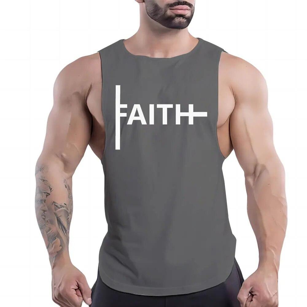 Four Seasons Adult Men'S Casual Sports Crew-Neck Vest Creative Alphabet 2d Print Simple Trend Breathable Sleeveless T-Shirt