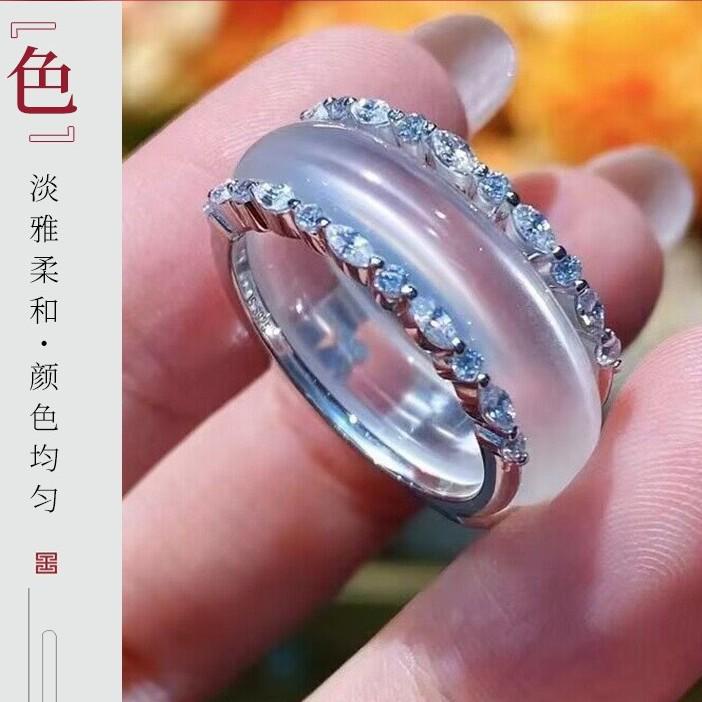 Серебряное женское кольцо с покрытием из жадеита с белым халцедоном и агатом, двустороннее ношение 503659o
