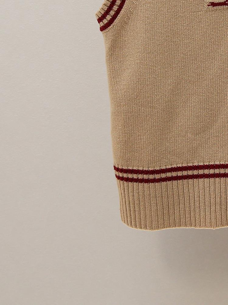 High-End Damen Herbst Retro Farbblock Ärmellose Strickweste