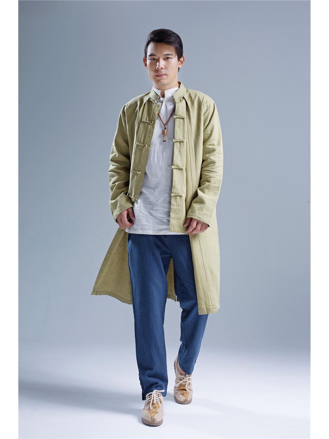 

Мужское пальто-тренч средней длины с пряжкой-паном 2025 года, с длинным рукавом, из льна в китайском стиле. L