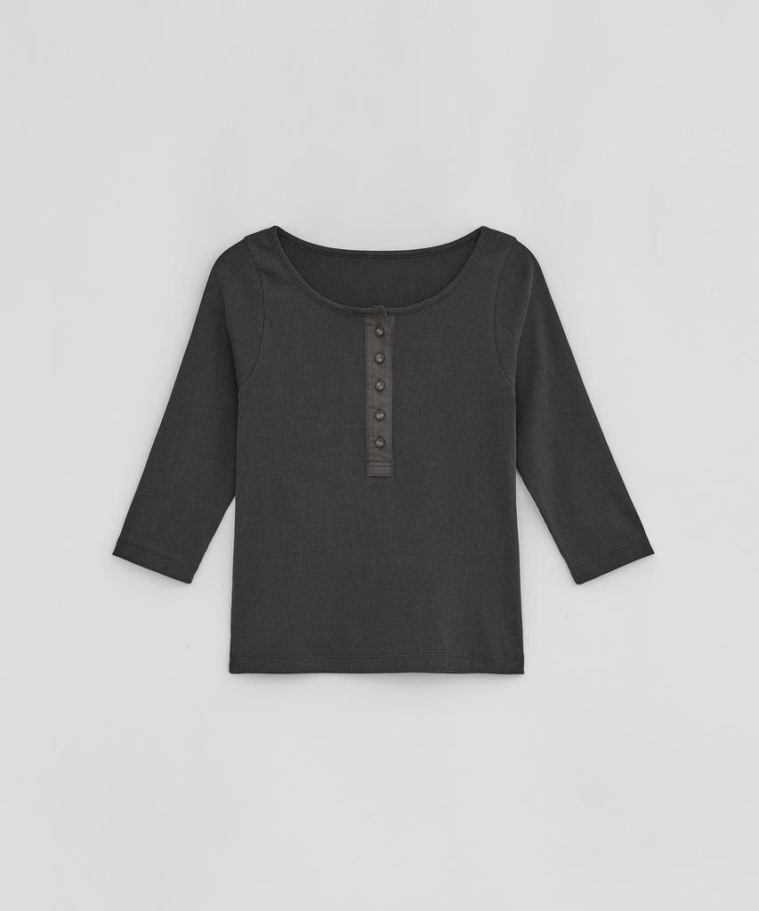 Loutaideu Henley Neck Top [Charcoal]