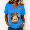 Women's Casual V-Neck Short Sleeve Letter Print Pullover Top
