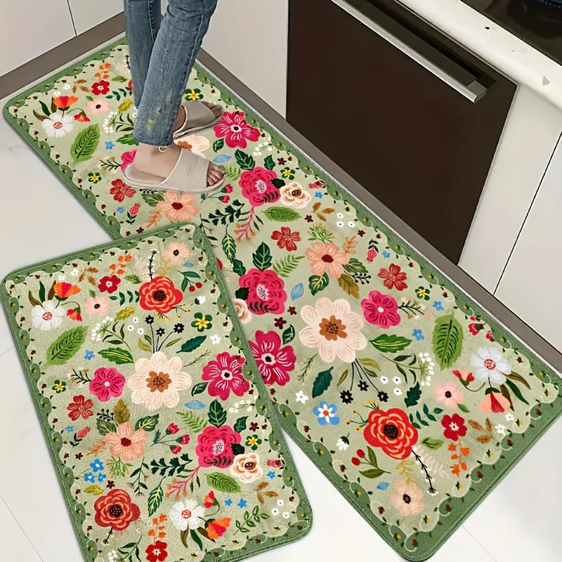 Vintage Flower Kitchen Mat Entrance Doormat Home Decor Non-Slip Hallway Balcony Rugs Bathroom Laundry Floor Mat Home Decor