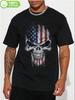 Plus Size Skull Graphic T-shirt - Patriotic American Flag Design