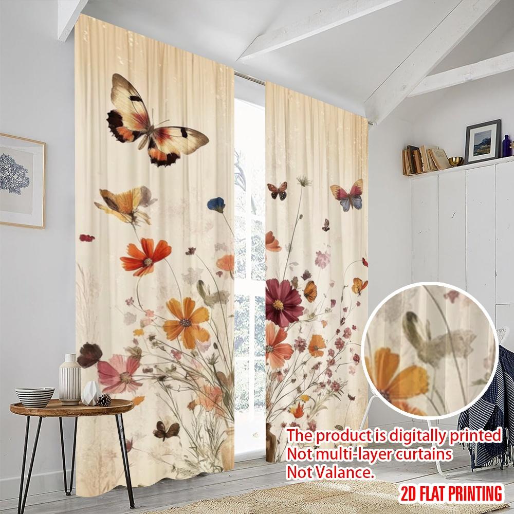 2pcs,2D Plane Printing Curtains Roller Blinds Fluttering Blooms(1) Versatile Polyester (without Rod) Festive Use for Bedroom,