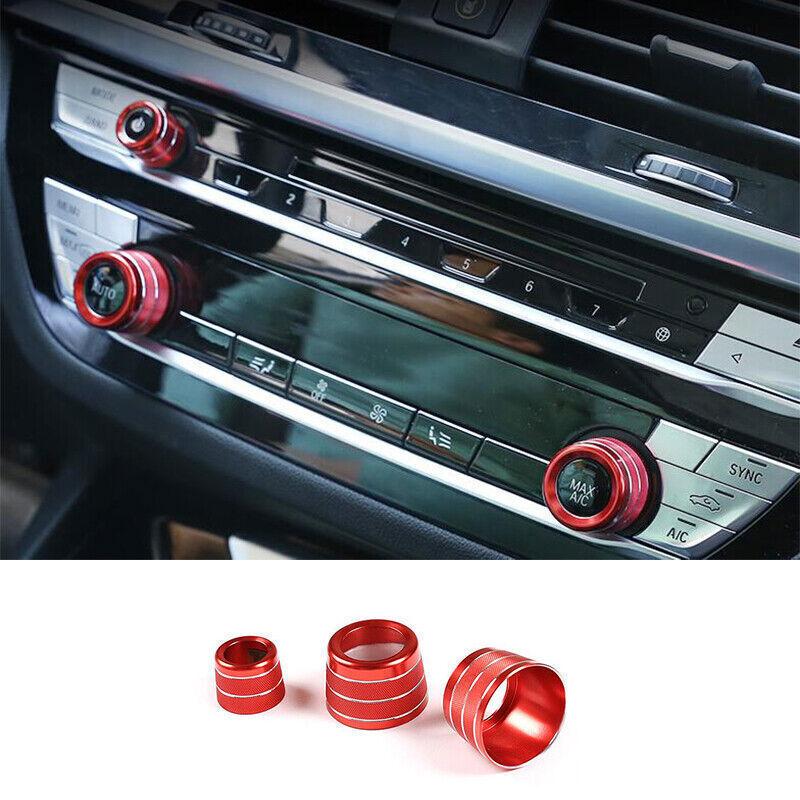 Fit For BMW 7 Series 2016- Red Aluminum Middle Console Ac Knob Cover Trim