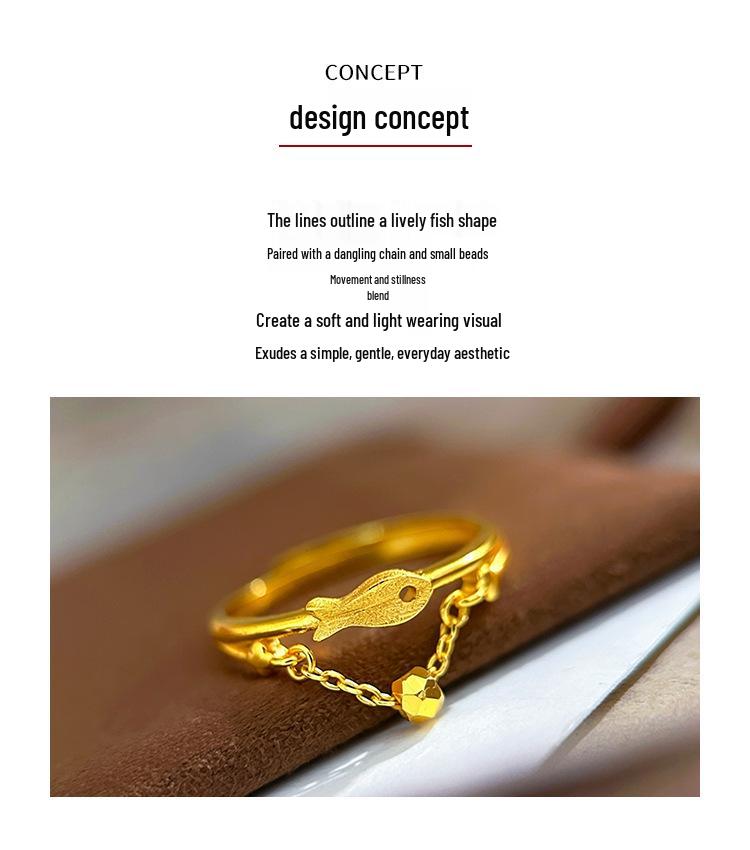 Copper-Plated Gold Brushed Openable Koi Chain Ring - Elegant Design for Timeless Abundance