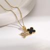 Elegant Gold-Plated Chinese-Style Four-Leaf Clover Necklace with Imitation Hetian Jade Pendant for Women