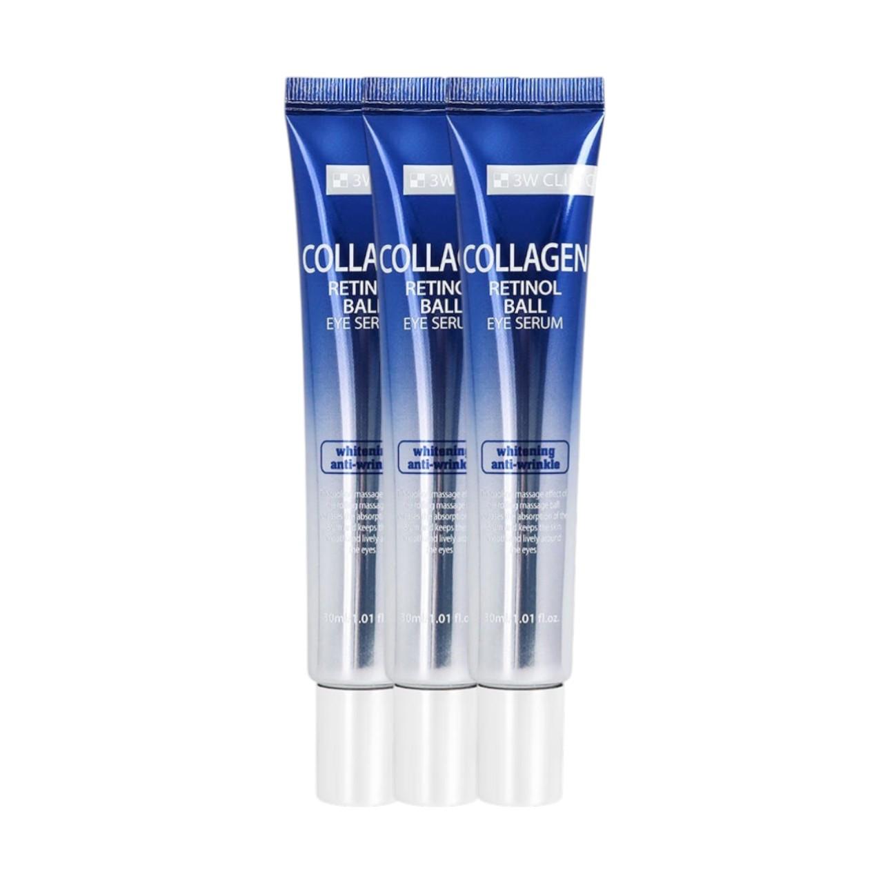 3W Clinic Collagen Retinol Ball Eye Serum - Anti-Aging & Dark Circle Treatment with Rolling Ball Applicator, 30ml (Pack of 3)