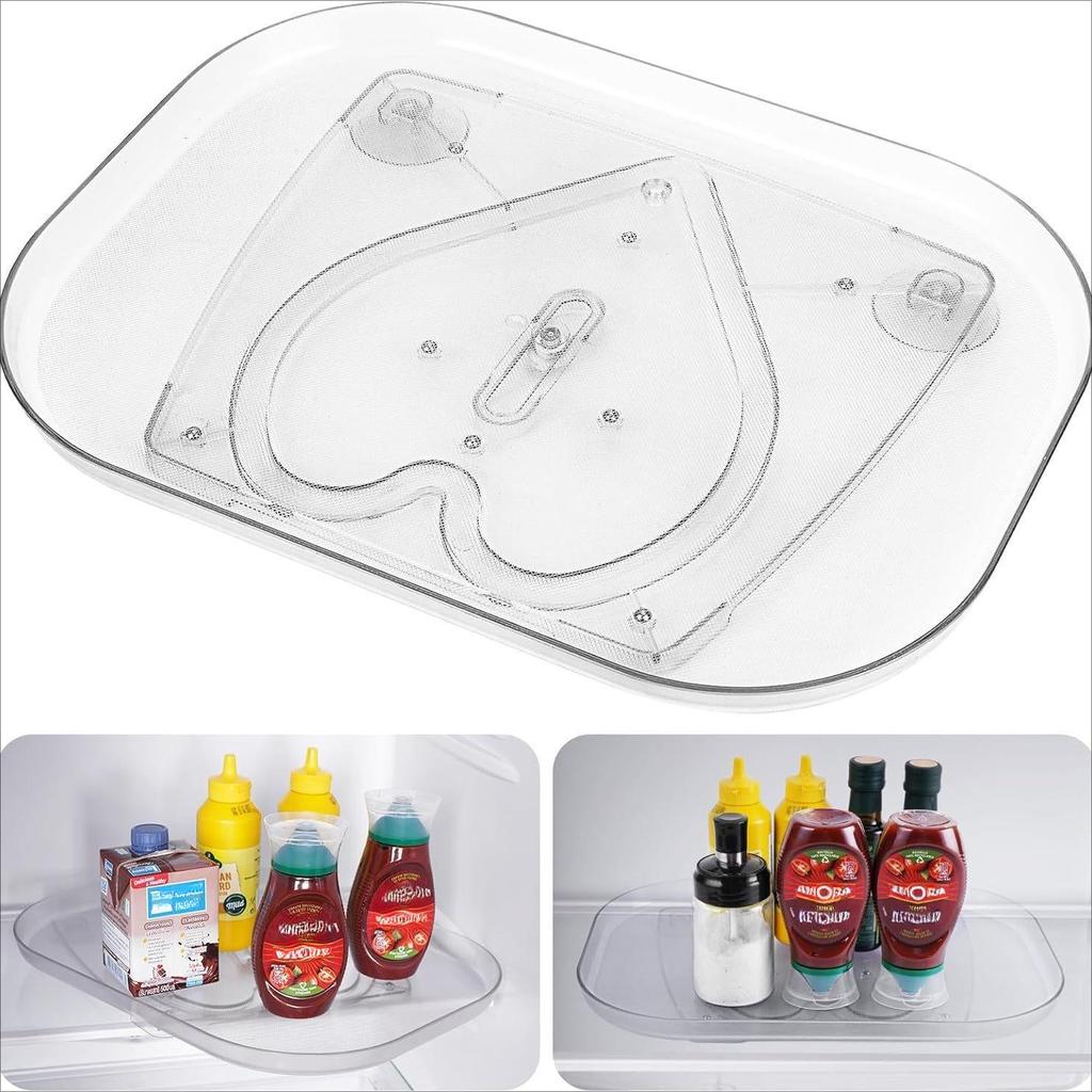 Refrigerator Rotating Tray Heart-shaped Transparent Rectangular Refrigerator Turntable Organizer For Storage