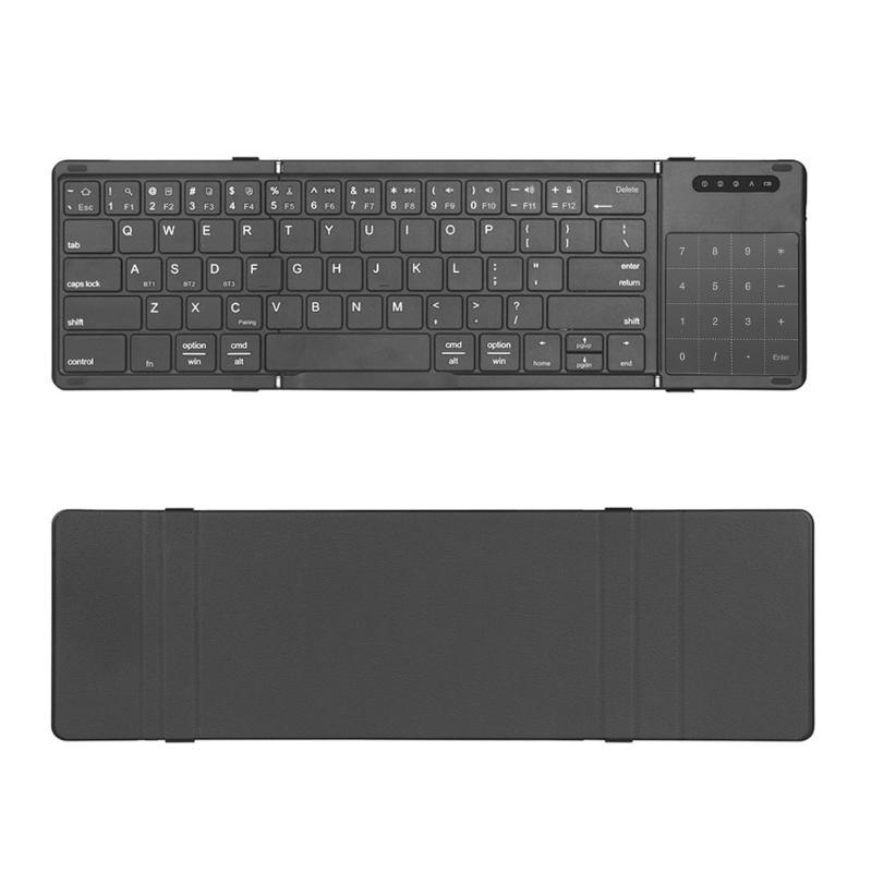 B077T Foldable Wireless Keyboard Small Folding Keypad with Touchpad Rechargeable Wireless Keyboards for Multiple Devices