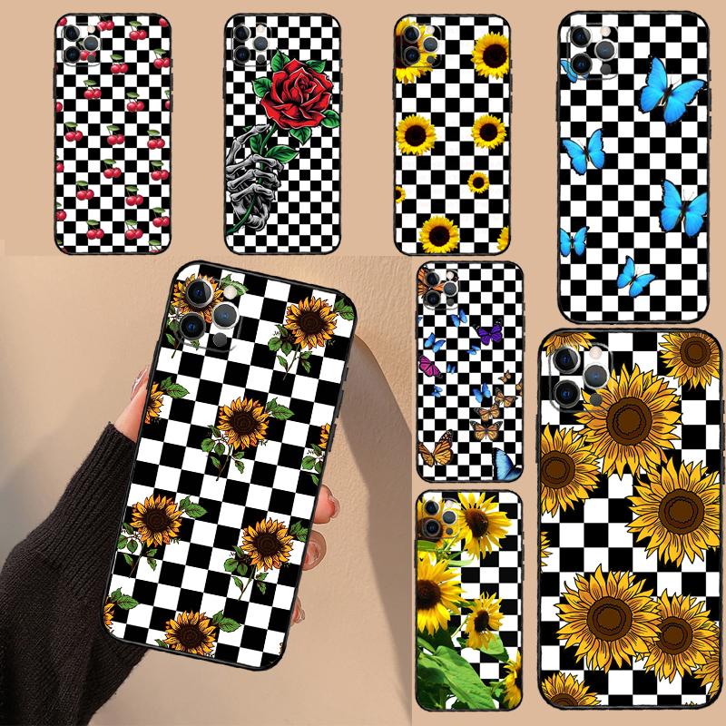 Checkerboard Sunflower For Honor Magic 6 7 8 Pro Case For Honor 90 70 50 Lite 400 200 X8c X8b X9a X9b X9c X9d Win RT