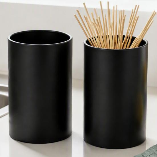 Accessori Minimalisti per Cucina Portacannesucchi in Acciaio Inossidabile, Organizer per Utensili Nero Opaco, Contenitore Ampio ad Accesso Facile, Barile di Stoccaggio Durevole