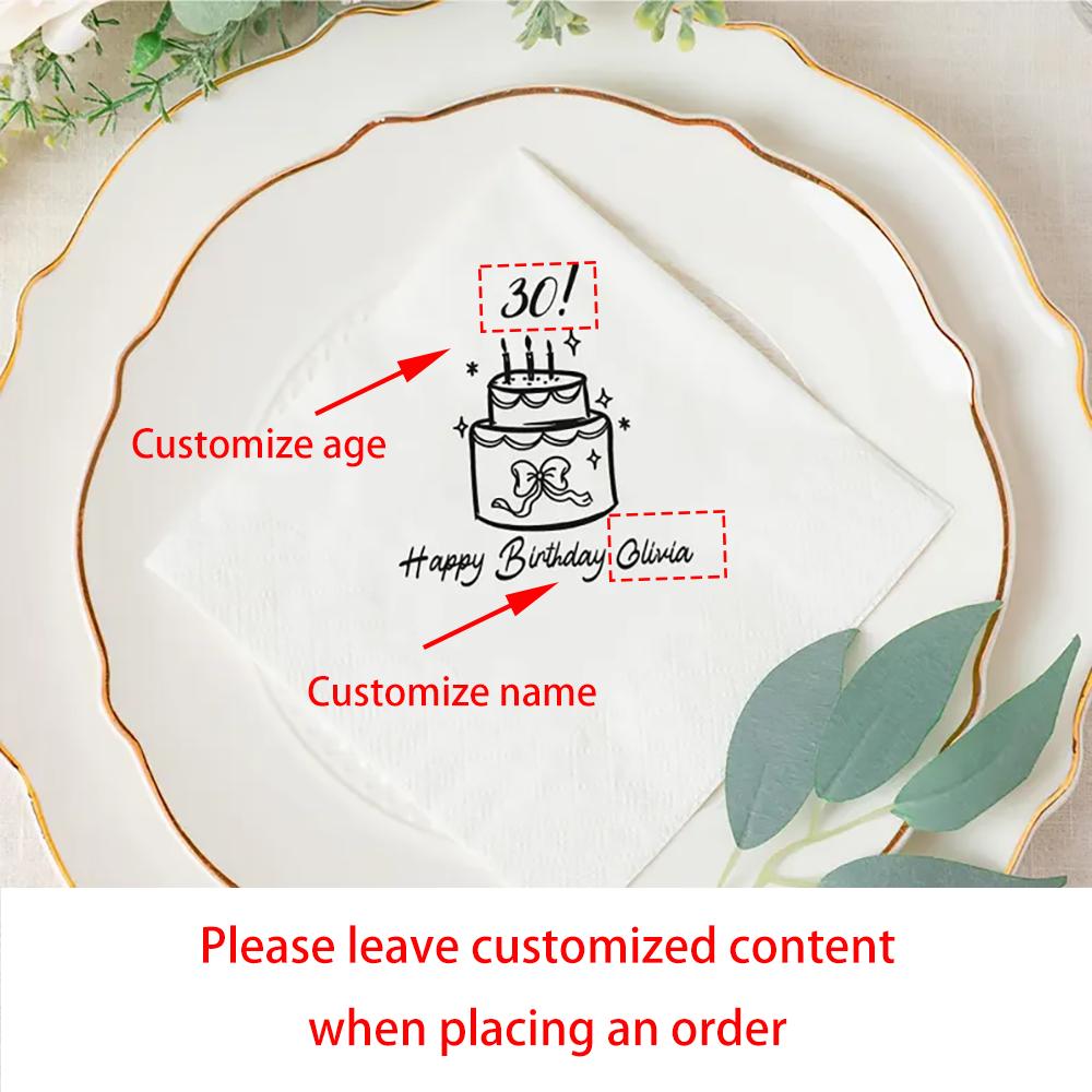 Custom Birthday Party Napkins Hand-Drawn Birthday Cake Favors Cocktail Napkins Happy 18th 20th 30th Birthday Party Table Decor
