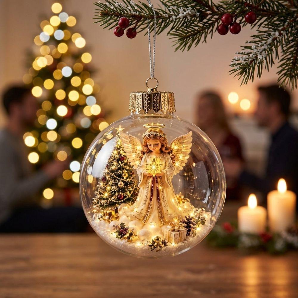 Transparent Lighted Christmas Ball Ornament Plastic LED Lighted Santa Snowman Deer Pendant Acrylic Exquisite
