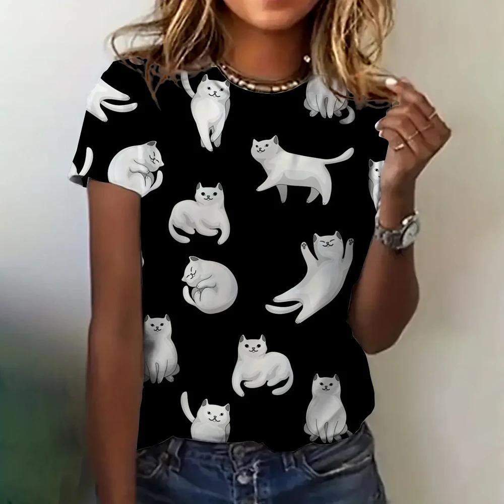 

Women s T-Shirt Cute Graphic Print Summer Harajuku O-Neck Short Sleeve Cat Pattern Top Women Loose Casual Comfortable Clothing 5XL