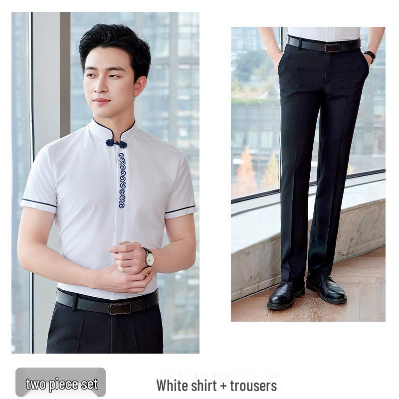 Elegant New Chinese Style Women's Professional Shirt Set - Receptionist Uniform Workwear