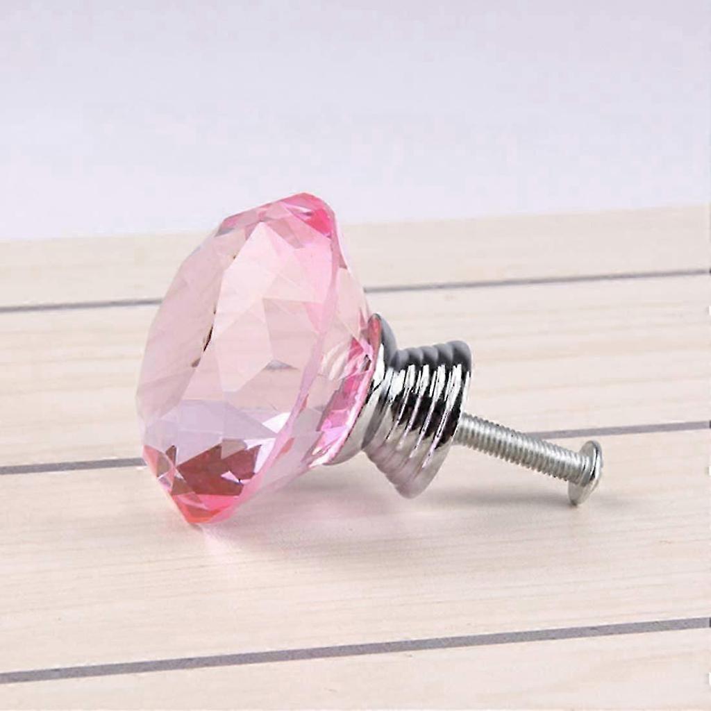 8pcs 30mm Diamond Door Knobs,Crystal Glass Diamond Door Knobs with Screws for Cabinet Drawer Furniture Kitchen Decor (Pink)