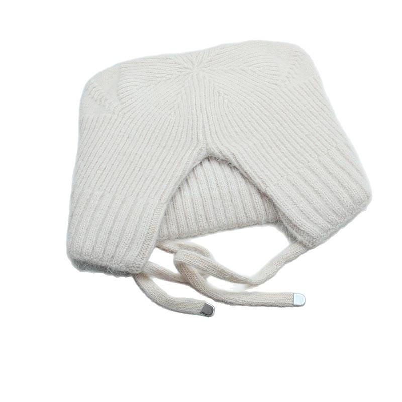 High-quality Cute Ear Protection and Warm Cat Ears Rabbit Hair Knitted Hat Autumn and Winter Double-layer Thickened Lace-up Windproof and Cold-proof