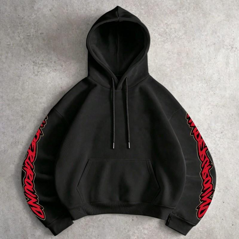 Tokyo Samurai Sports Car Short Hoodie Red Gold Japanese Style JDM Loose Fit Long Sleeve Print Top