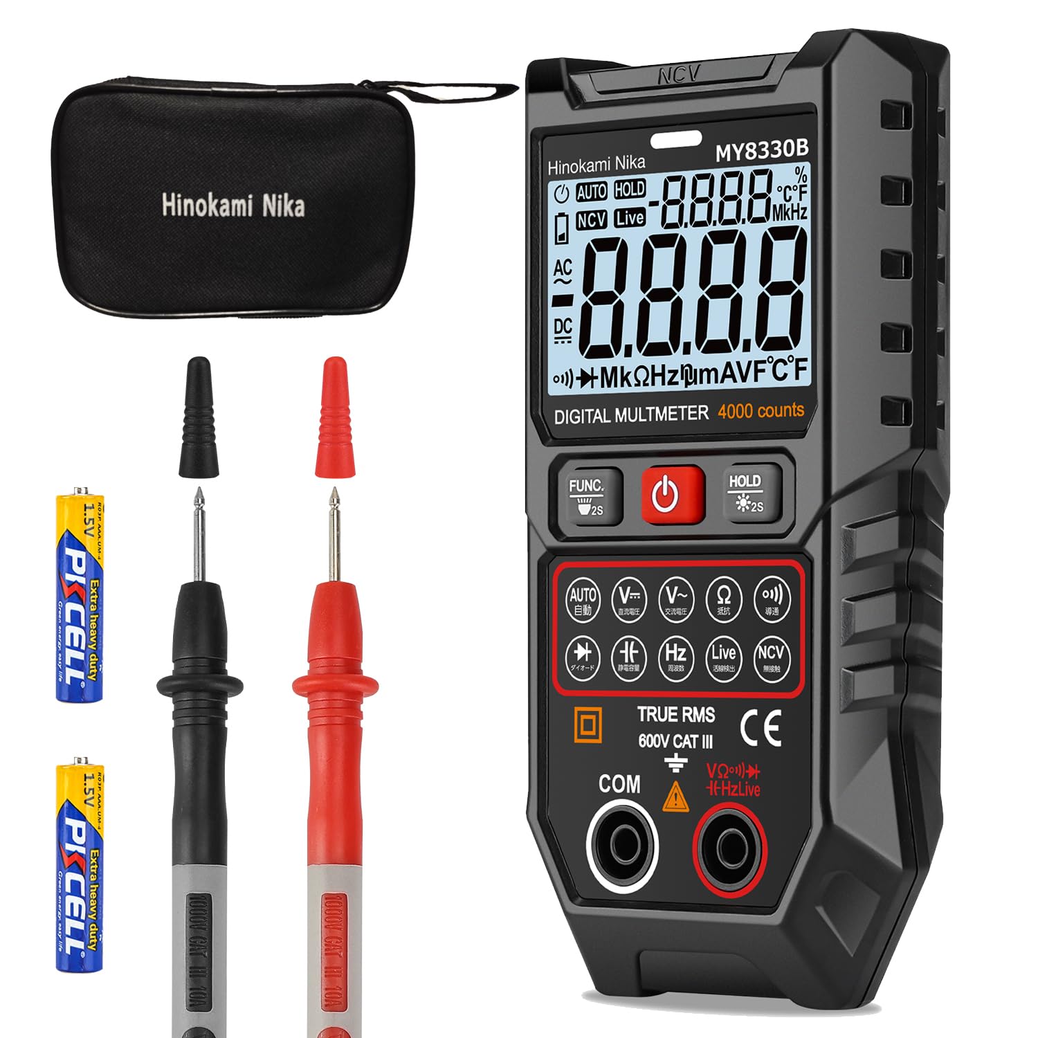

Hinokami Nika Digital Multimeter with Auto-Ranging, Capacitance, Non-Contact Voltage Detection, Ultra-Lightweight 4000 Count Smart/Manual Dual Mode, T